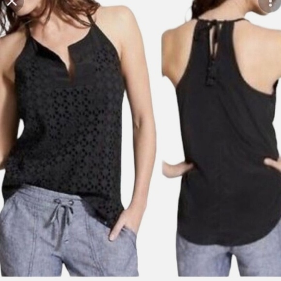 Athleta Eyelet Dunes Keyhole Tie Racerback Tank Black size S - Picture 3 of 7